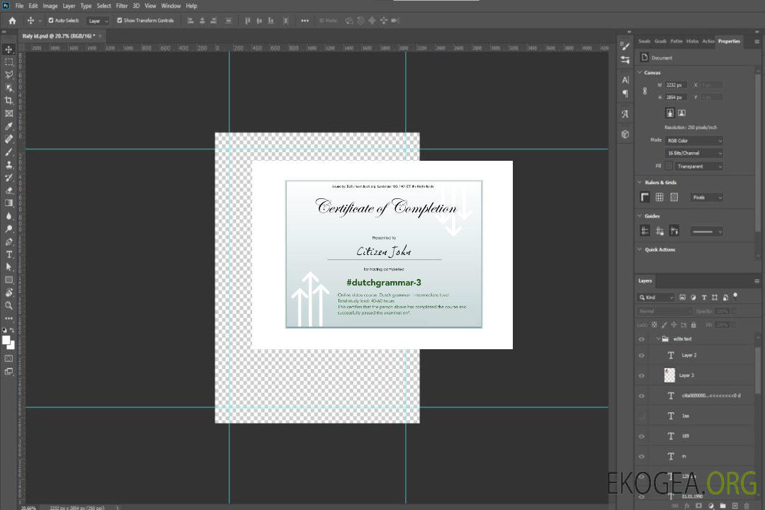 Exemple PSD de certificat d'achèvement de grammaire de la langue néerlandaise, entièrement modifiable template